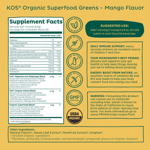 KOS Organic Superfood Greens - Mango Flavor Discount